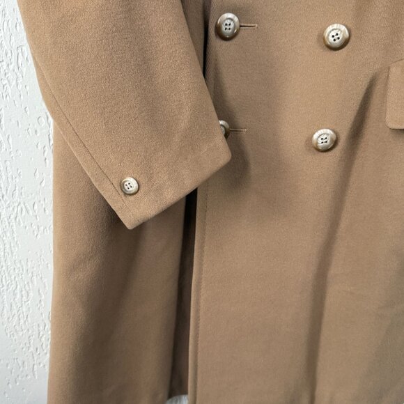 VTG Overcoat Tan Wool Double Breasted Red Satin Lined Coat Mitchell Daroff - Picture 7 of 16